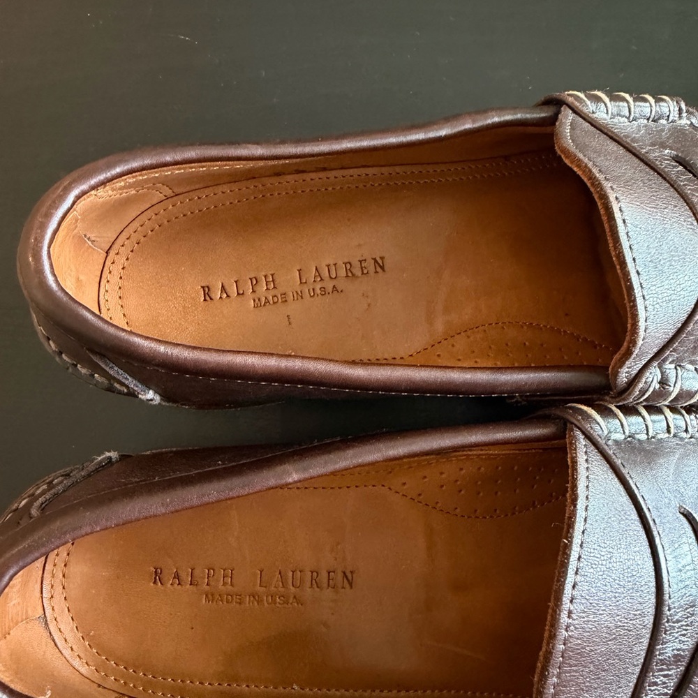 Ralph Lauren Made in USA Brown Calfskin Penny Loafers - Picture 7 of 8